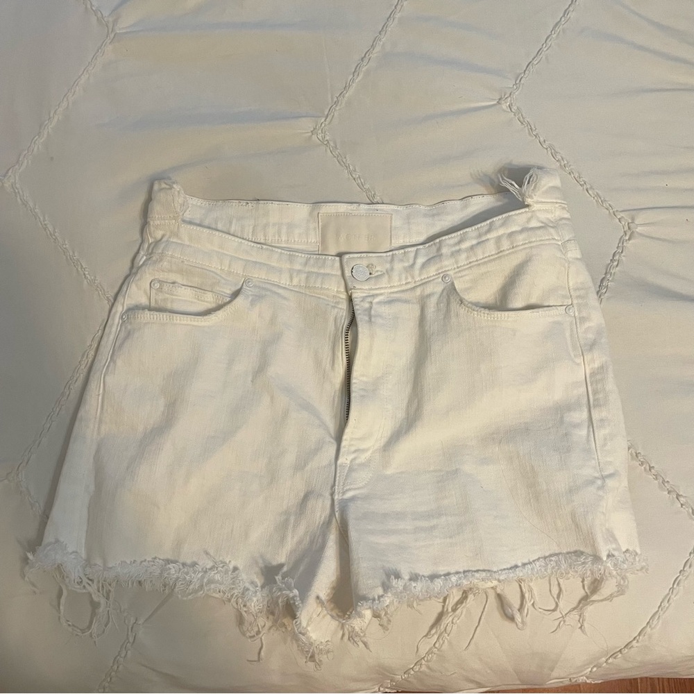 MOTHER Denim White Dazzler Shift Fray Short